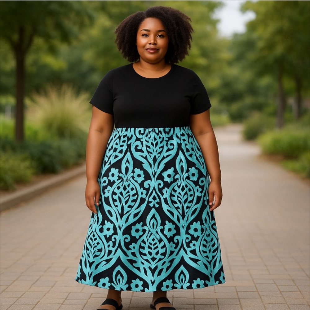 New Nemidor Maxi Dress Womens Plus Size 20 Black Blue Floral Print Casual Travel